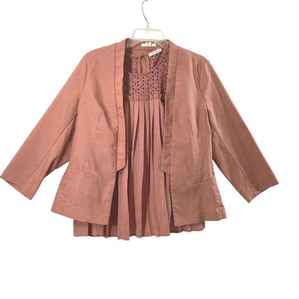 Maurices Top Jacket Set Womens L Dusty Rose Eyelet Pleated 2 Pc Office Layering